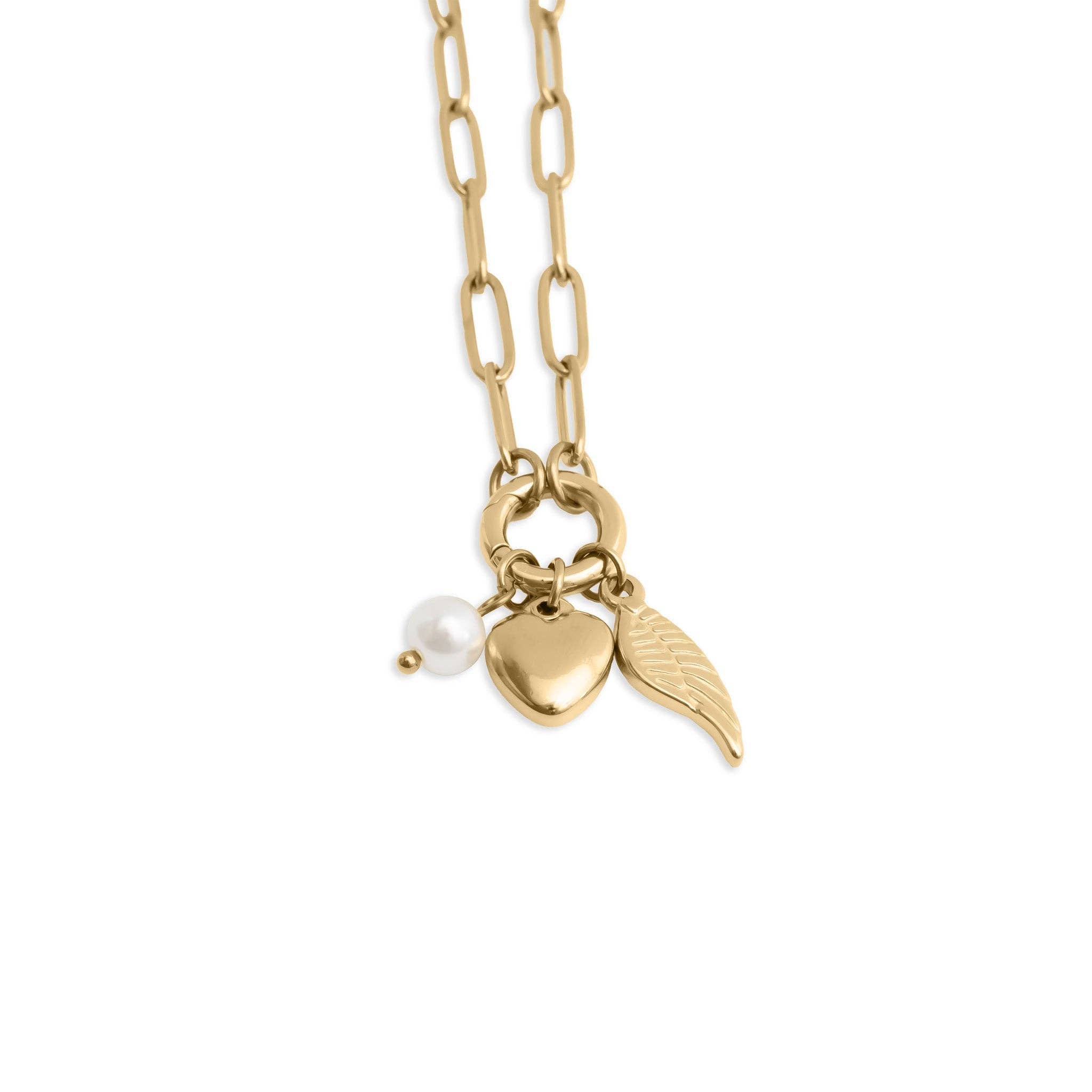 18K Gold Angel Wing Charm Holder Necklace Gift Set: Gold