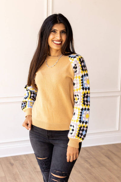 Enchanting Crochet Cozy Sweater: Tan / Small
