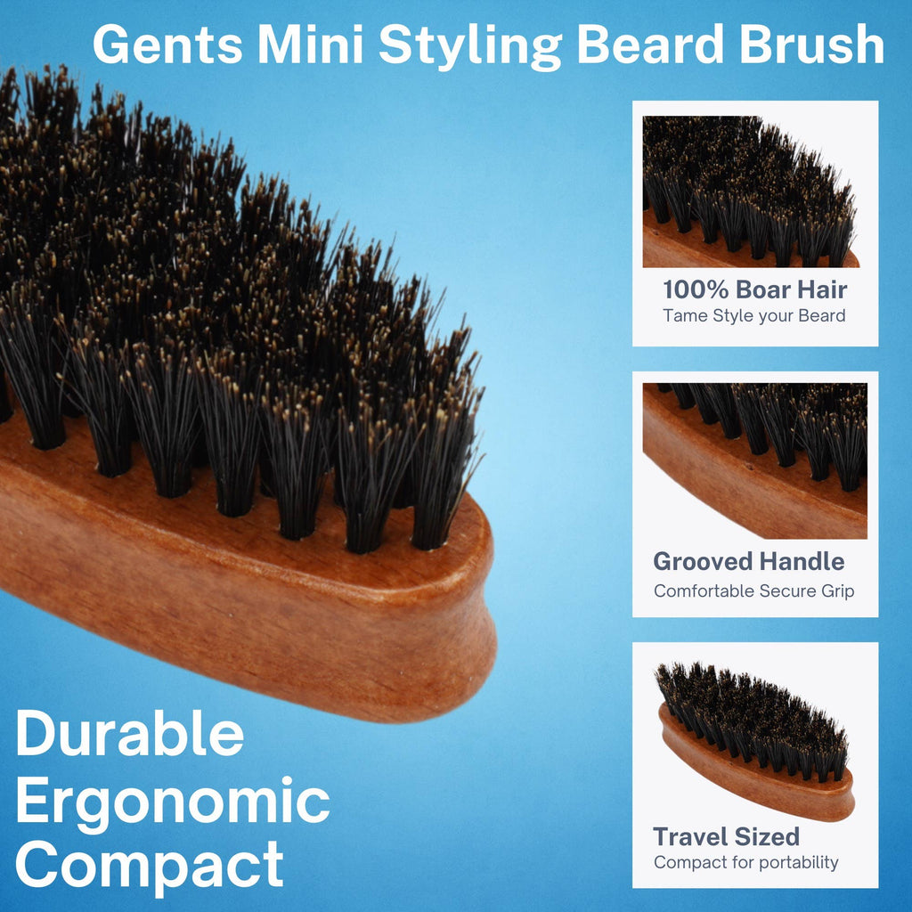 Gents Wood Mini Travel Beard Brush - 100% Boar Bristles