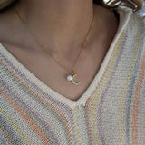 18K Gold PVD Stainless Steel Pearl Beaded Moon Charm: Gold / 15mm