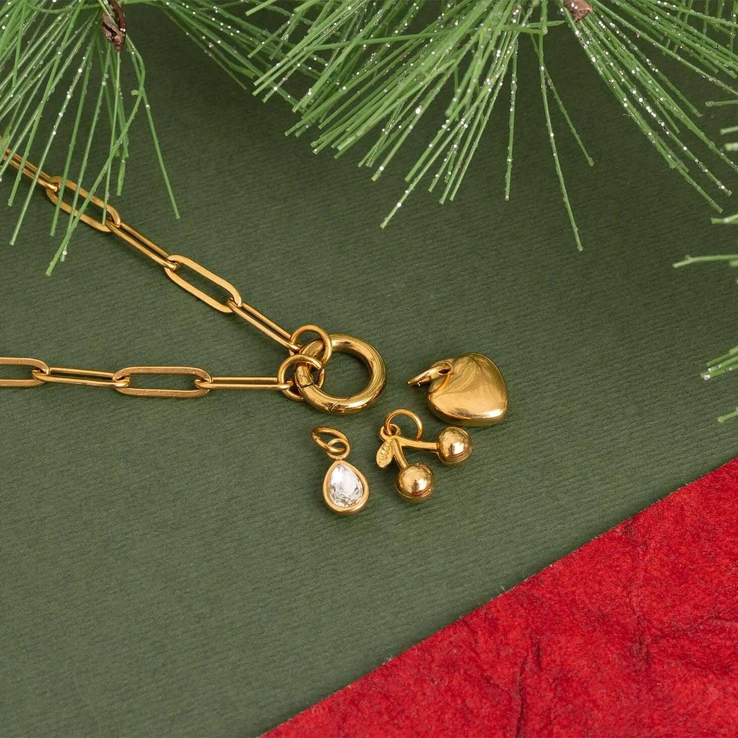 18K Gold Cherry Love Charm Holder Necklace Gift Set: Gold