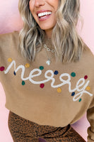 Smoke Gray Merry Colorful Dot Detail Christmas Dolman Sweater