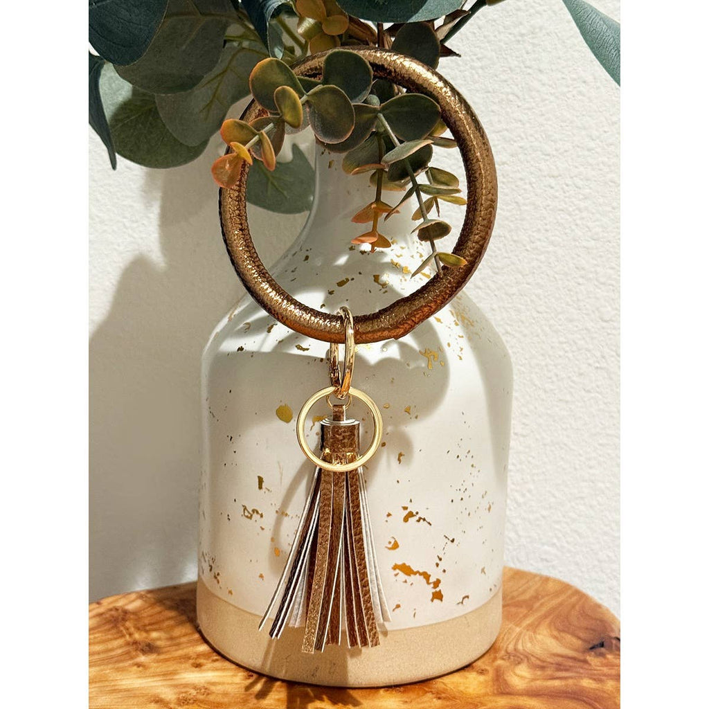 Metallic PU Leather Wristlet Bangle Key Chain: GOLD / ONE(6)