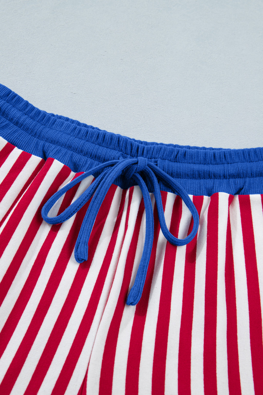 Pink Stripe Colorblock Tee Drawstring Elastic Waist Short Set