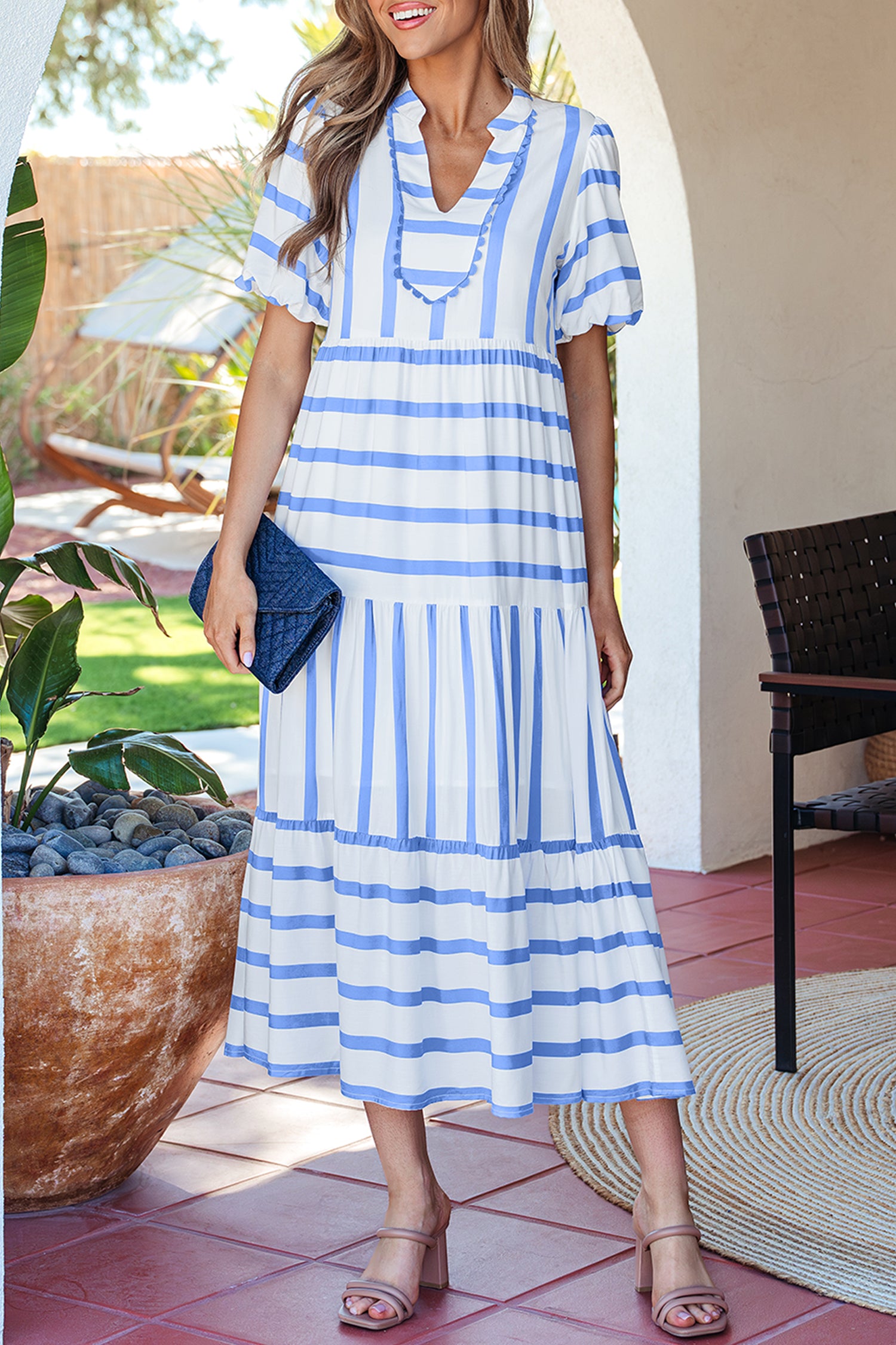 Sky Blue Stripe Vacation Dress