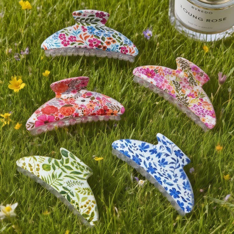 Floral Print Hair Claw Clips | 40H1054: Red