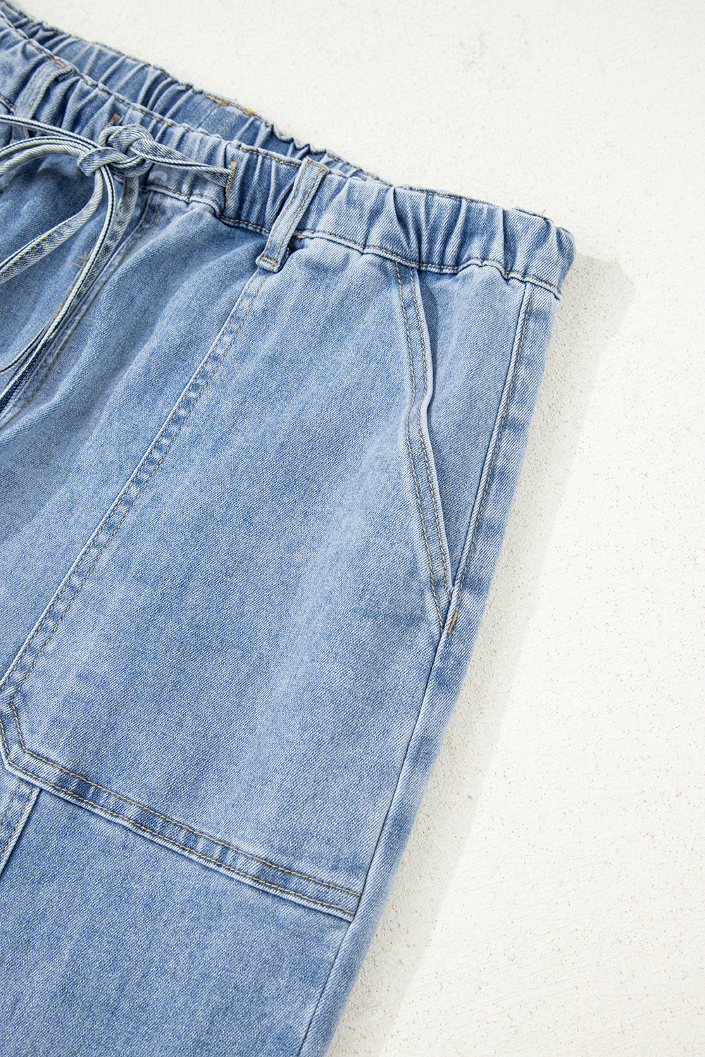 Beau Blue Drawstring Raw Hem Wide Leg Jeans