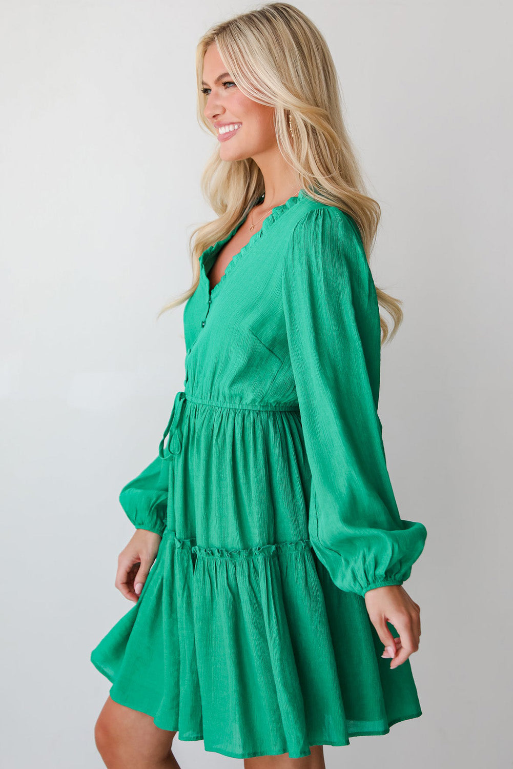 Sea Green Frilly Mini Dress Sea Green / S / 85%Lyocell+15%Polyamide