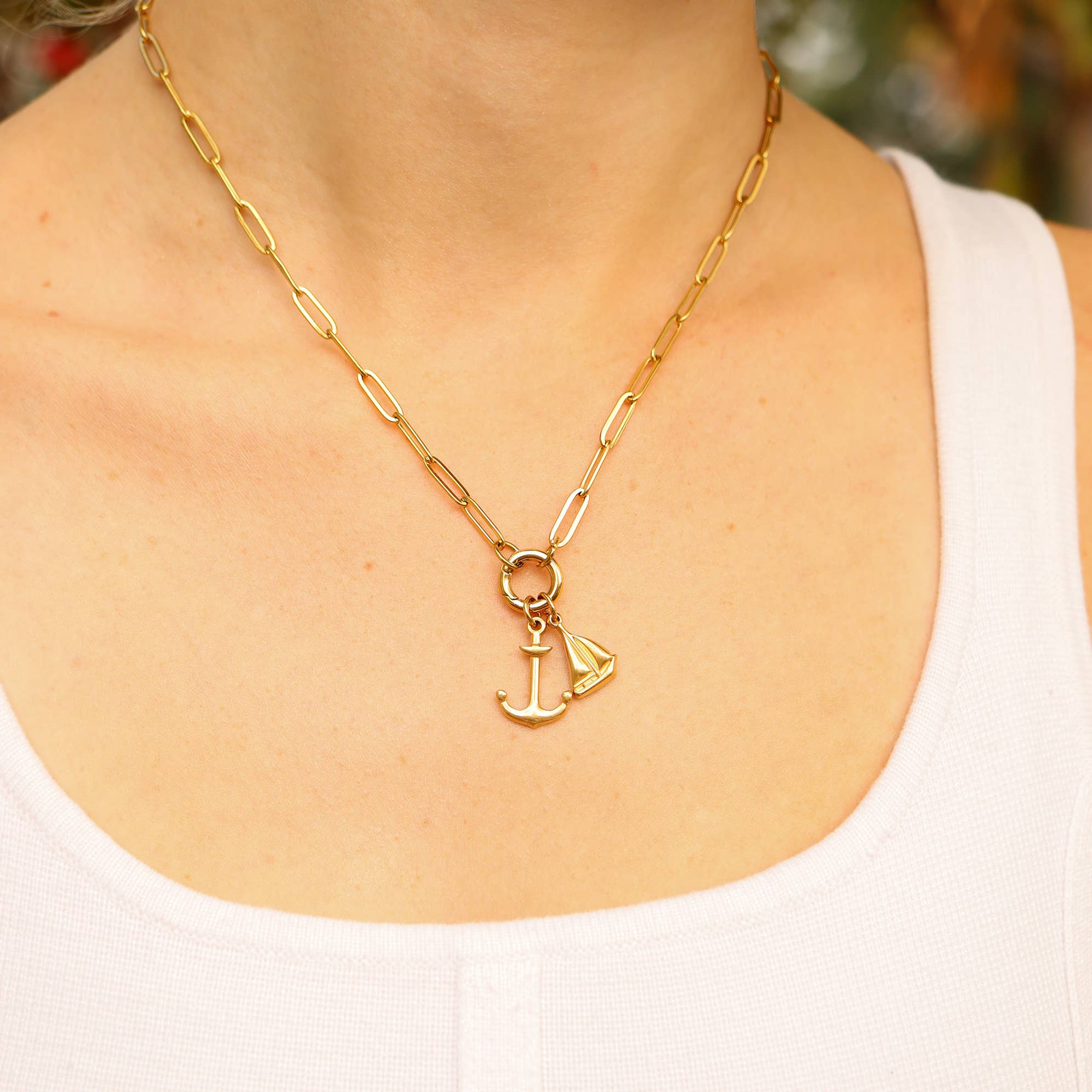 Stainless Steel Paperclip Carabiner Charm Holder Necklace: Stainless / 18"+2"