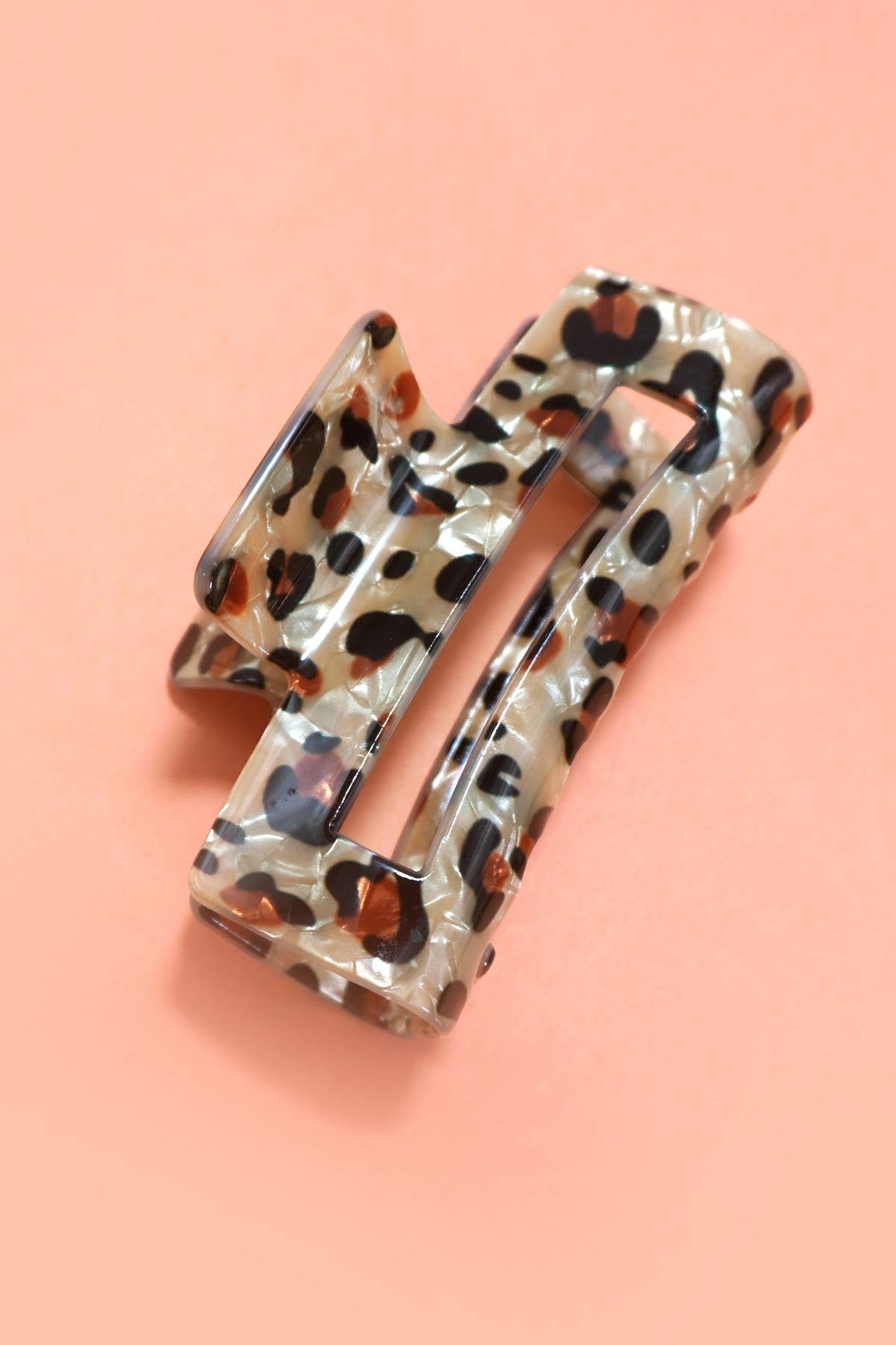 RECTANGLE LEOPARD ANIMAL DESIGN HAIR CLAW CLIPS | 40H859: Beige
