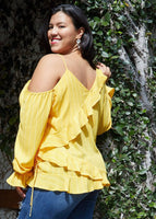 Nurode's Plus Size Asymmetrical Shoulder Ruffle Blouse : 2XL