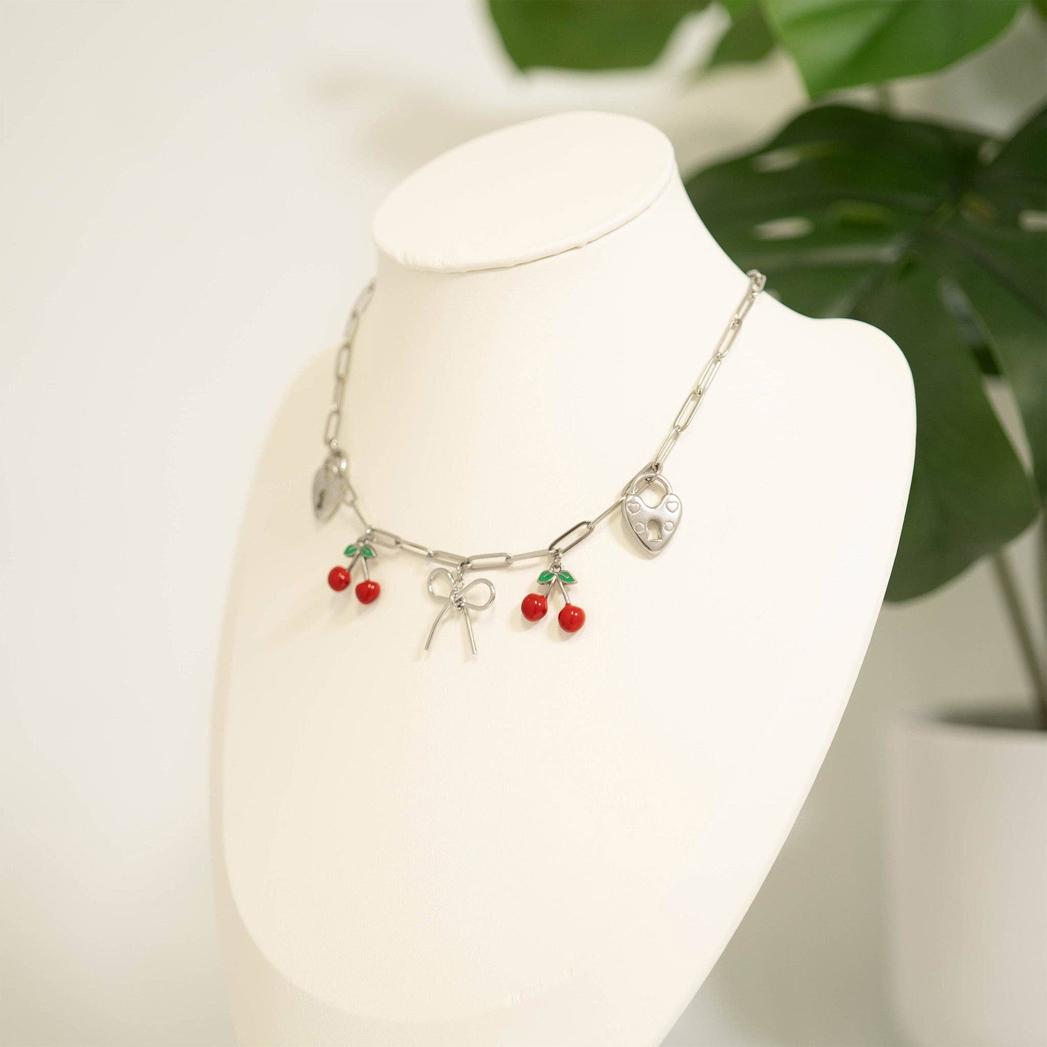 18K Gold PVD Stainless Steel Red Cherry Fruit Charm: Gold