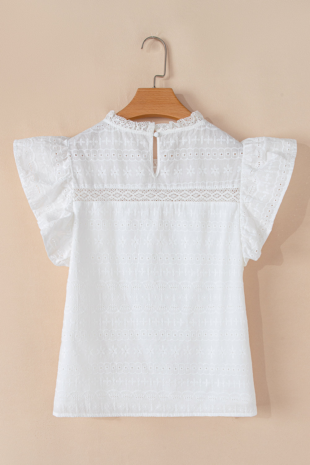 Romantic Flutter Sleeve Eyelet Blouse