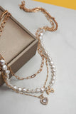 MULTI PEARL LAYER SET BOW HEART PENDANT NECKLACE | 25N942: GOLD