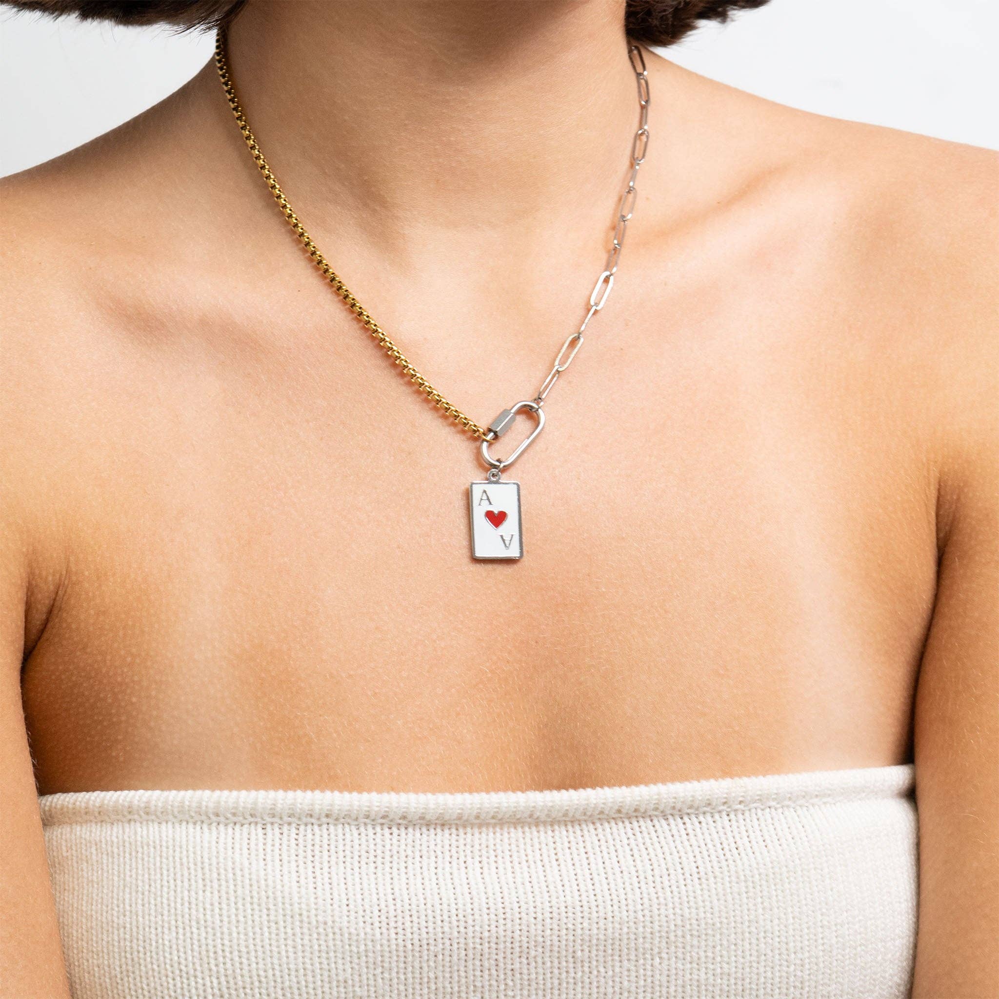 Stainless Steel Mixed Metal Paperclip Carabiner Necklace: Mixed Metal