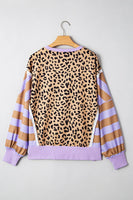 Leopard Striped Patchwork Plus Size Loose Sweatshirt (S-4X): Brown