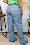 Dusk Blue Patched Pocket Textured Wide Leg Jeans
