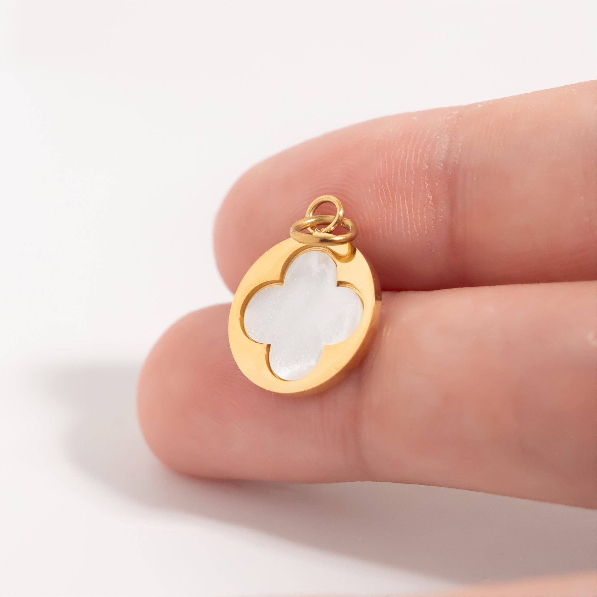 18K Gold PVD Stainless Steel Mother Of Pearl Floral Charm: Gold