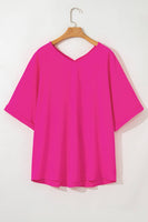 Plus Size Seamed Back High Low Hem V Neck Cuffed Sleeve Tee: Green / Plus Size / 4X