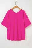 Plus Size Seamed Back High Low Hem V Neck Cuffed Sleeve Tee: Green / Plus Size / 4X