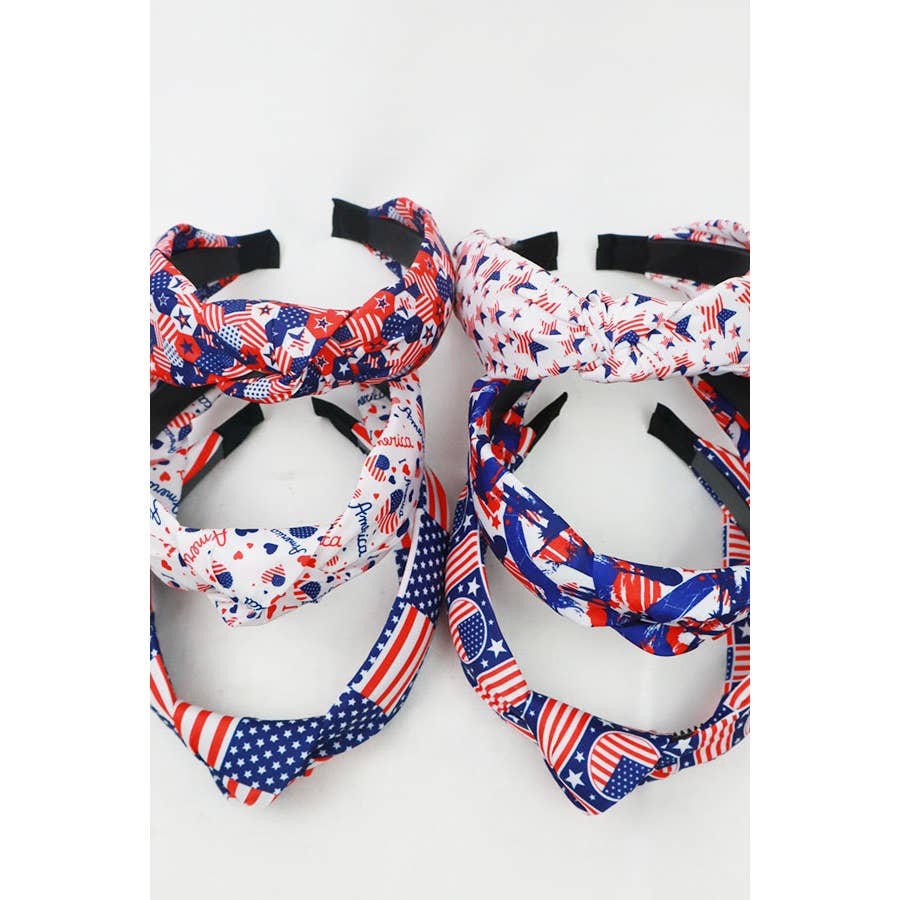 USA Flag American Patriotic Twisted  Headband: MIX COLOR / ONE(12)