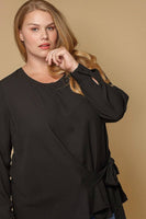 Pleione Plus Size Self-Tie Wrap Front Blouse: Royal Blue / 3X