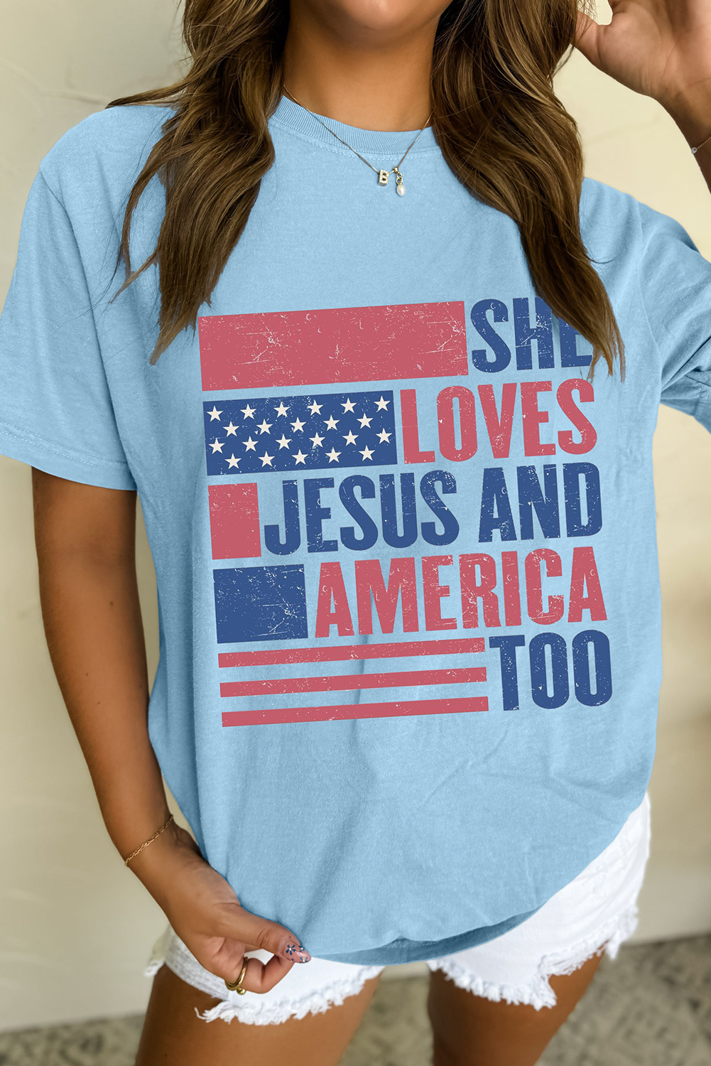 Light Blue AMERICA Patriotic T Shirt