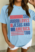 Light Blue AMERICA Patriotic T Shirt