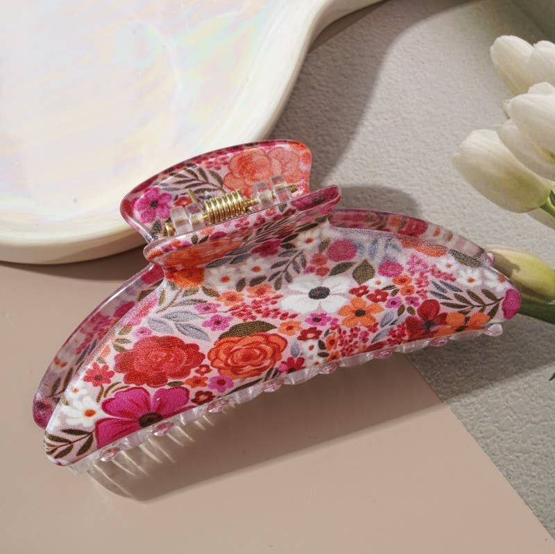 Floral Print Hair Claw Clips | 40H1054: Red