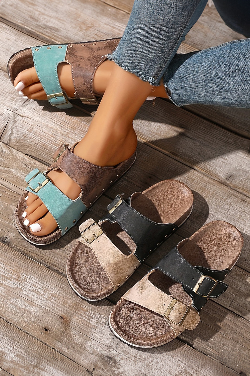 Black Leopard Two-tone Sandals