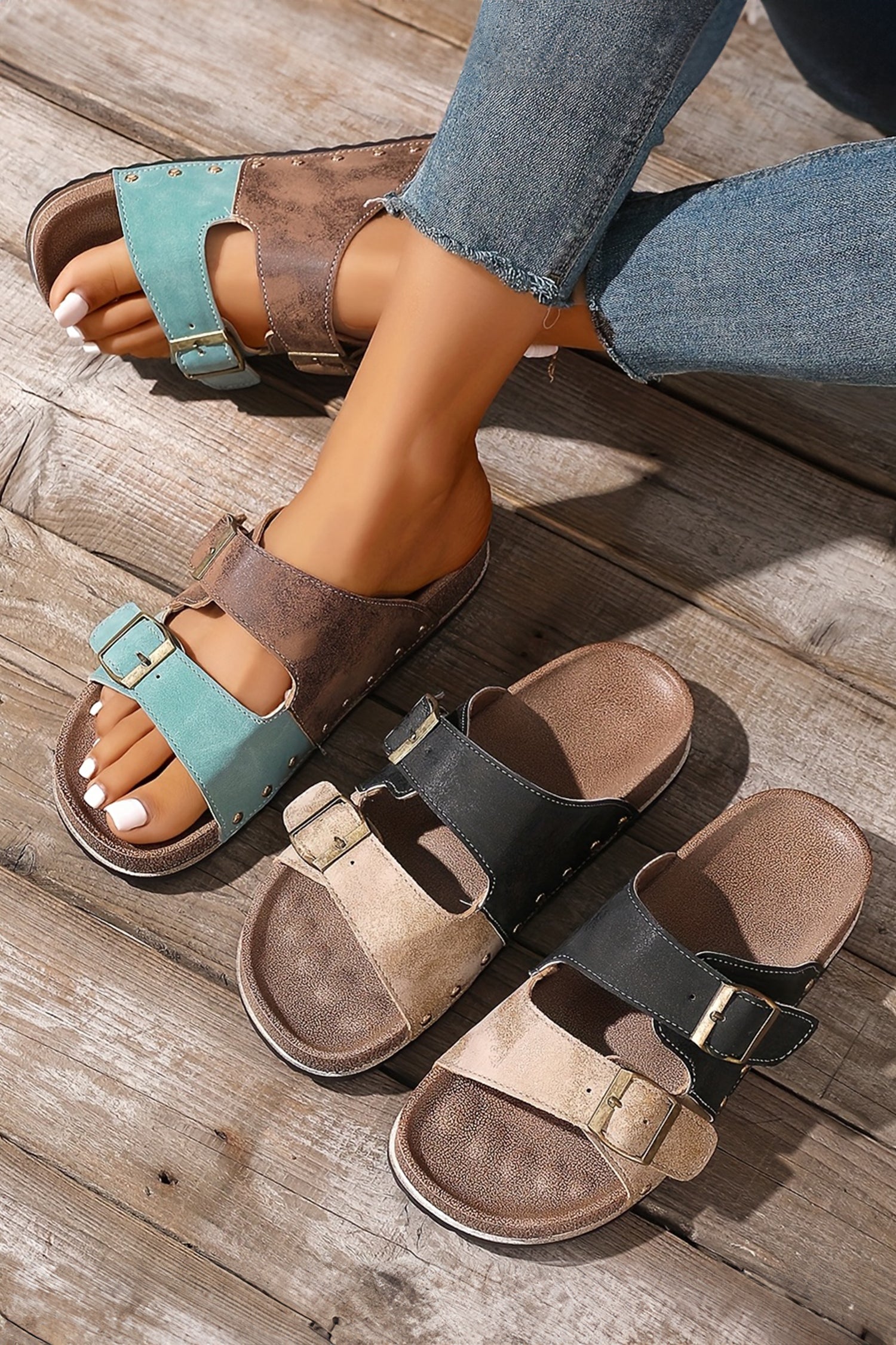 Black Leopard Two-tone Sandals