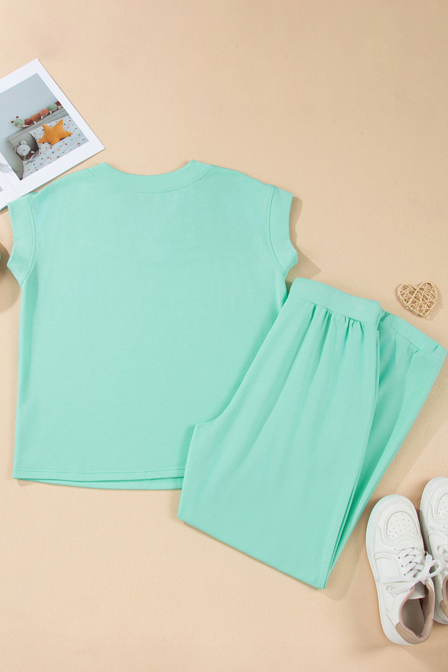 Mint Green V-Neck Tee and Drawstring Plus Size Pants Set