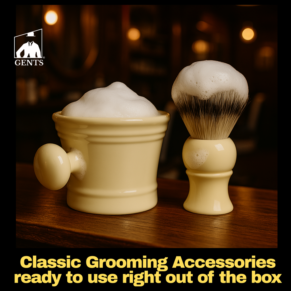 GBS 3 Piece  Mug, brush and Shaving soap Set: Ivory