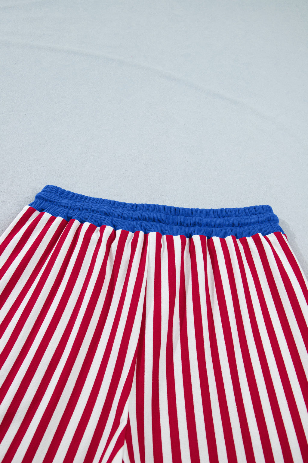 Pink Stripe Colorblock Tee Drawstring Elastic Waist Short Set