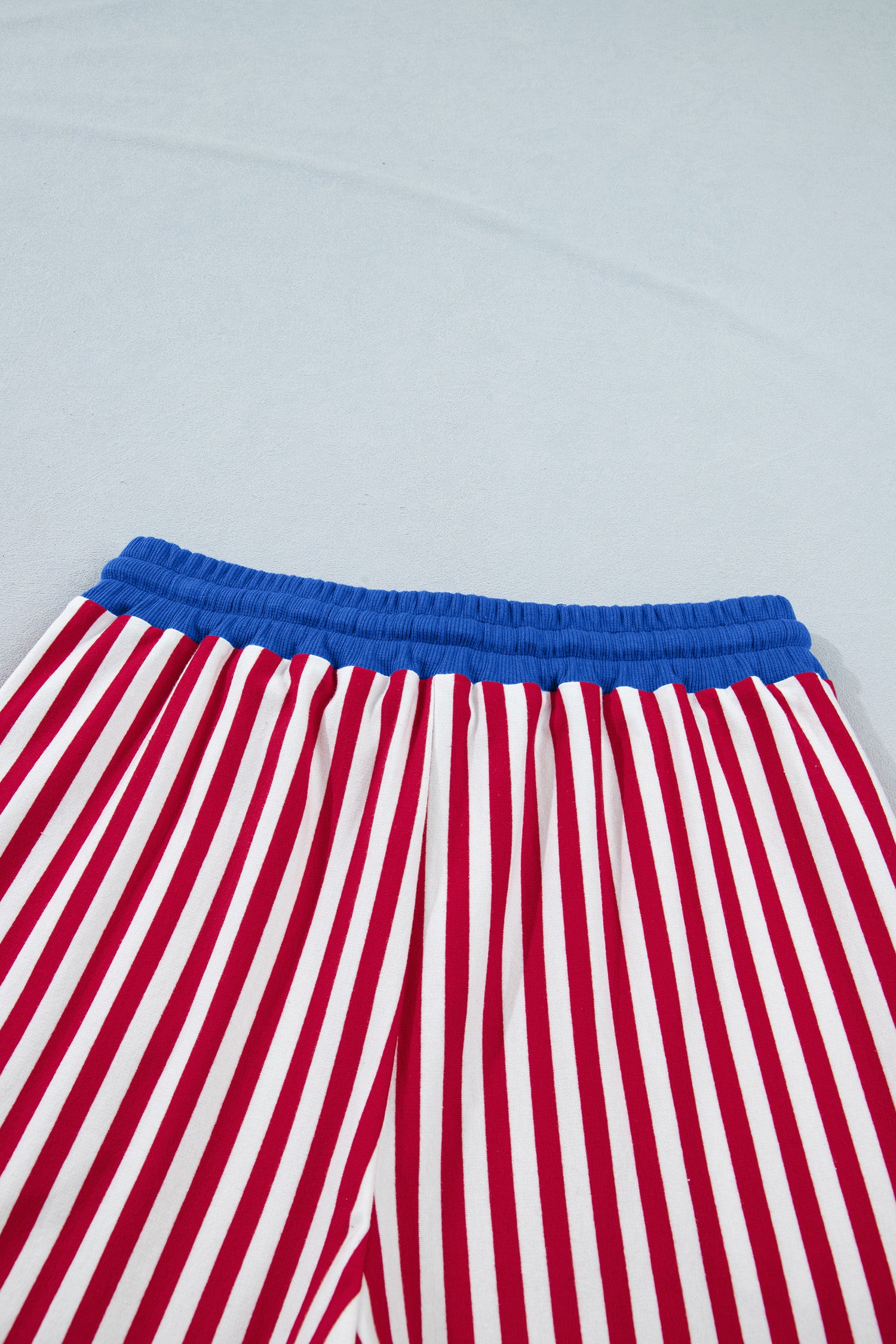 Pink Stripe Colorblock Tee Drawstring Elastic Waist Short Set