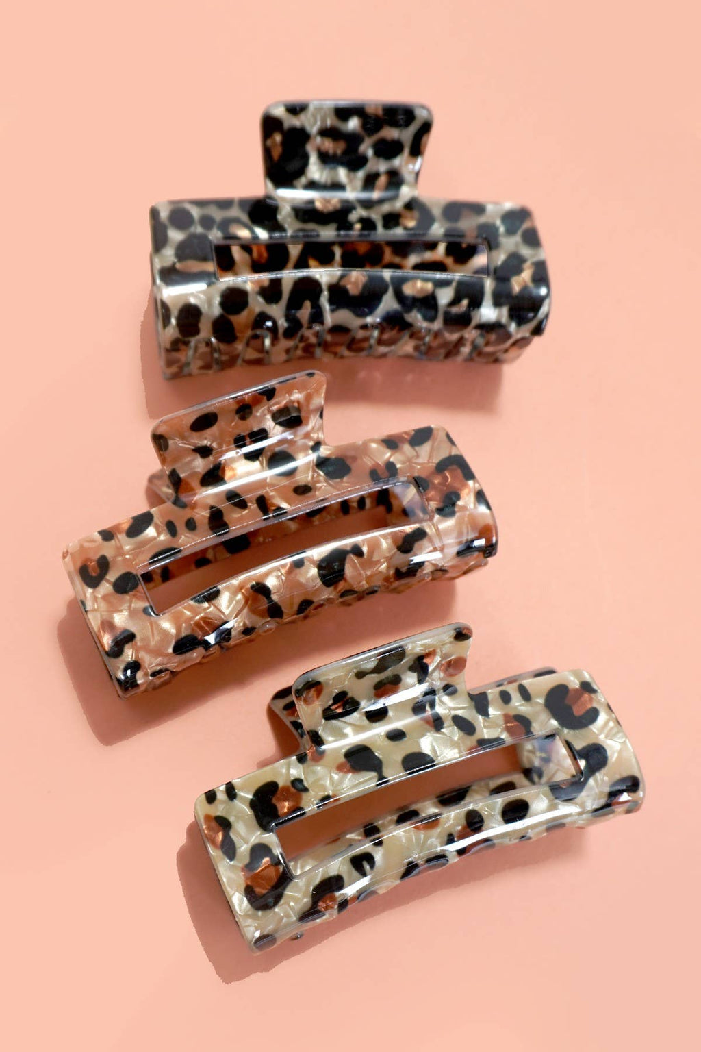 RECTANGLE LEOPARD ANIMAL DESIGN HAIR CLAW CLIPS | 40H859: Beige