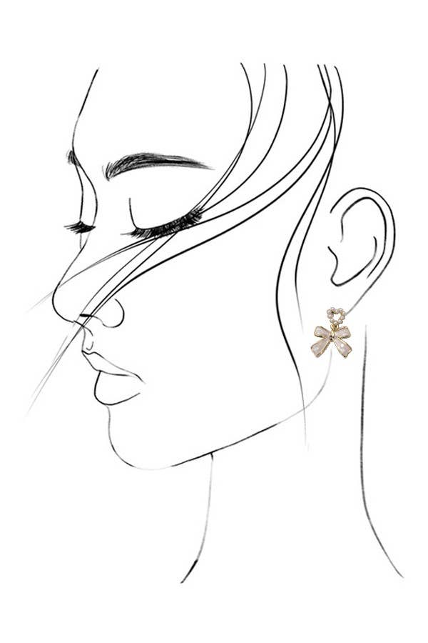 BOW HEART PEARL DROP EARRINGS | 80E3002: Gold