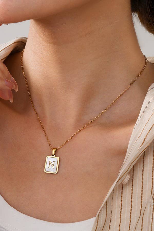 MOP  INITIAL STAINLESS STEEL TARNISH FREE NECKLACE | 40NK314: C