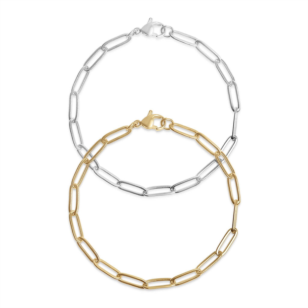 Stainless Steel Paperclip Chain Bracelet: Stainless / 7" Silver Color