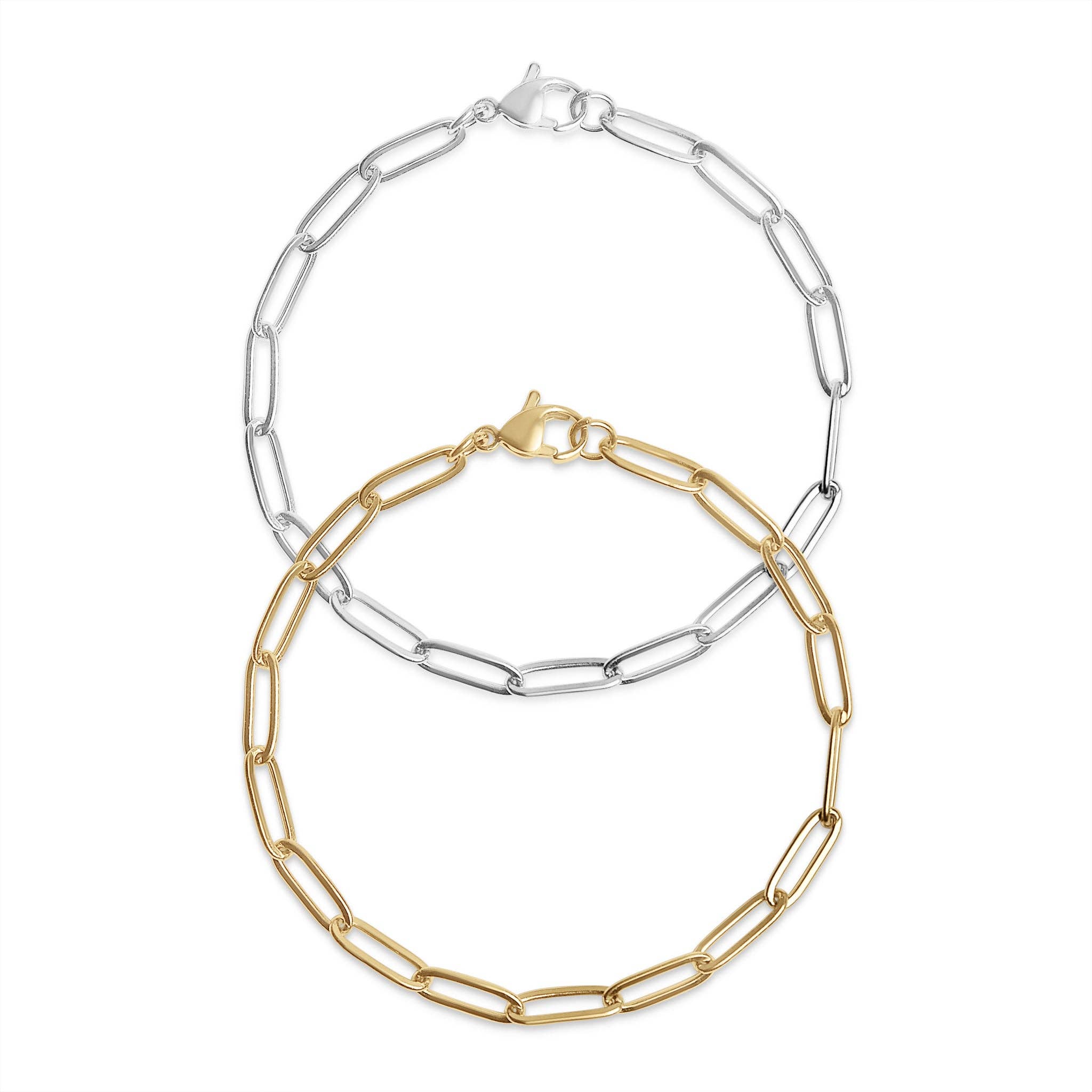 Stainless Steel Paperclip Chain Bracelet: Stainless / 7" Silver Color