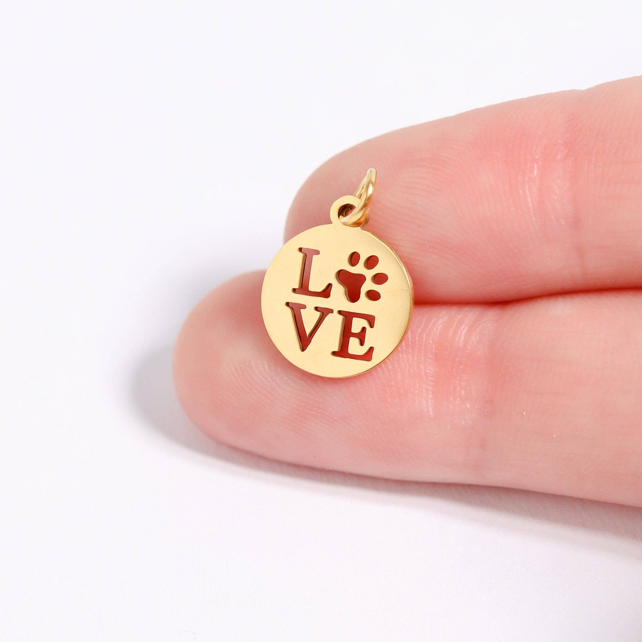 18K Gold PVD Stainless Steel Paw Print Love Charm: Stainless