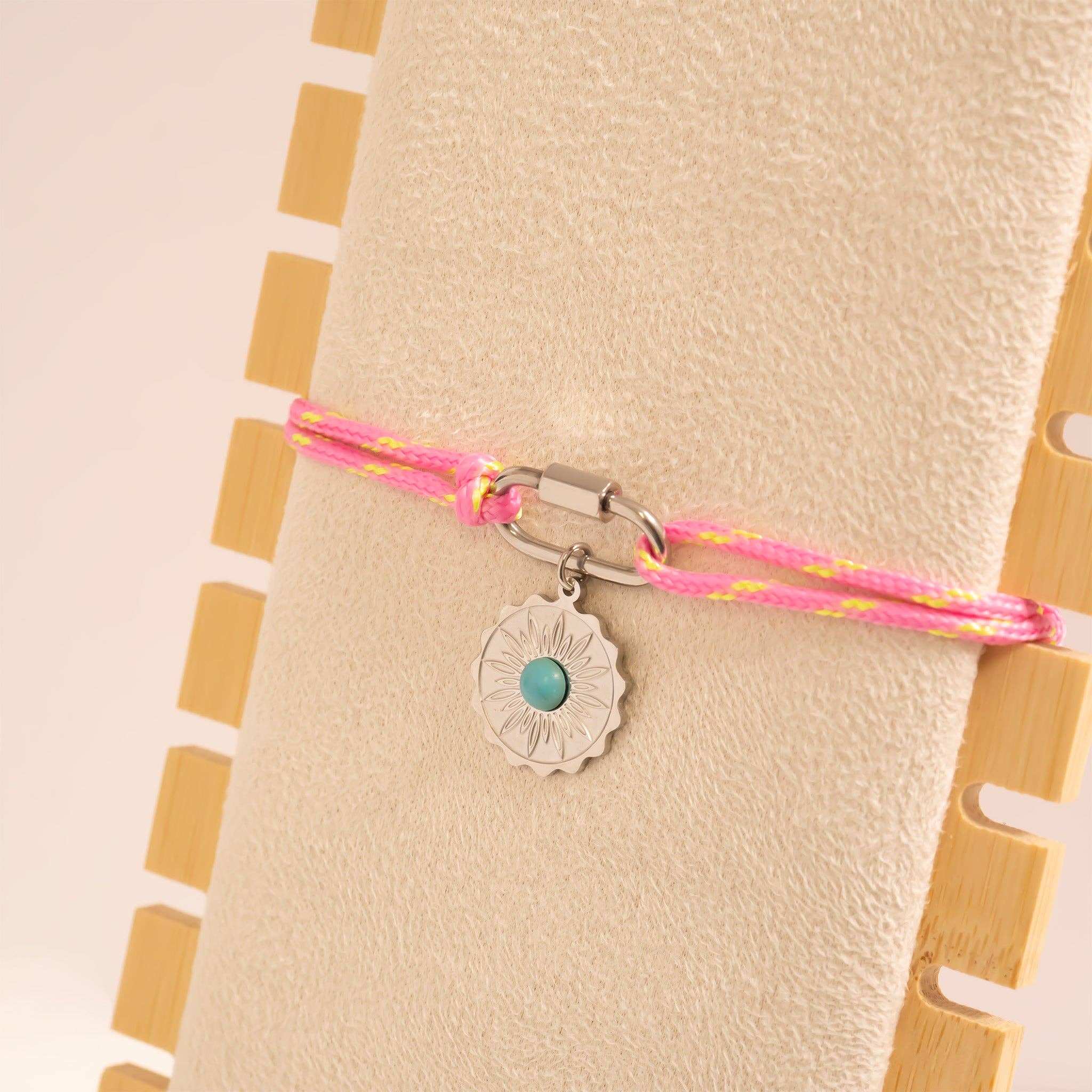 18K Gold PVD Stainless Steel Pink Rope Carabiner Bracelet: Gold