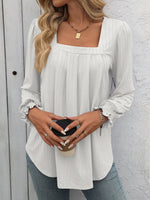 Square Neck Long Sleeve T-Shirt for Women: Pink / 95%polyester+5%spandex / L