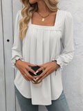 Square Neck Long Sleeve T-Shirt for Women: Pink / 95%polyester+5%spandex / L