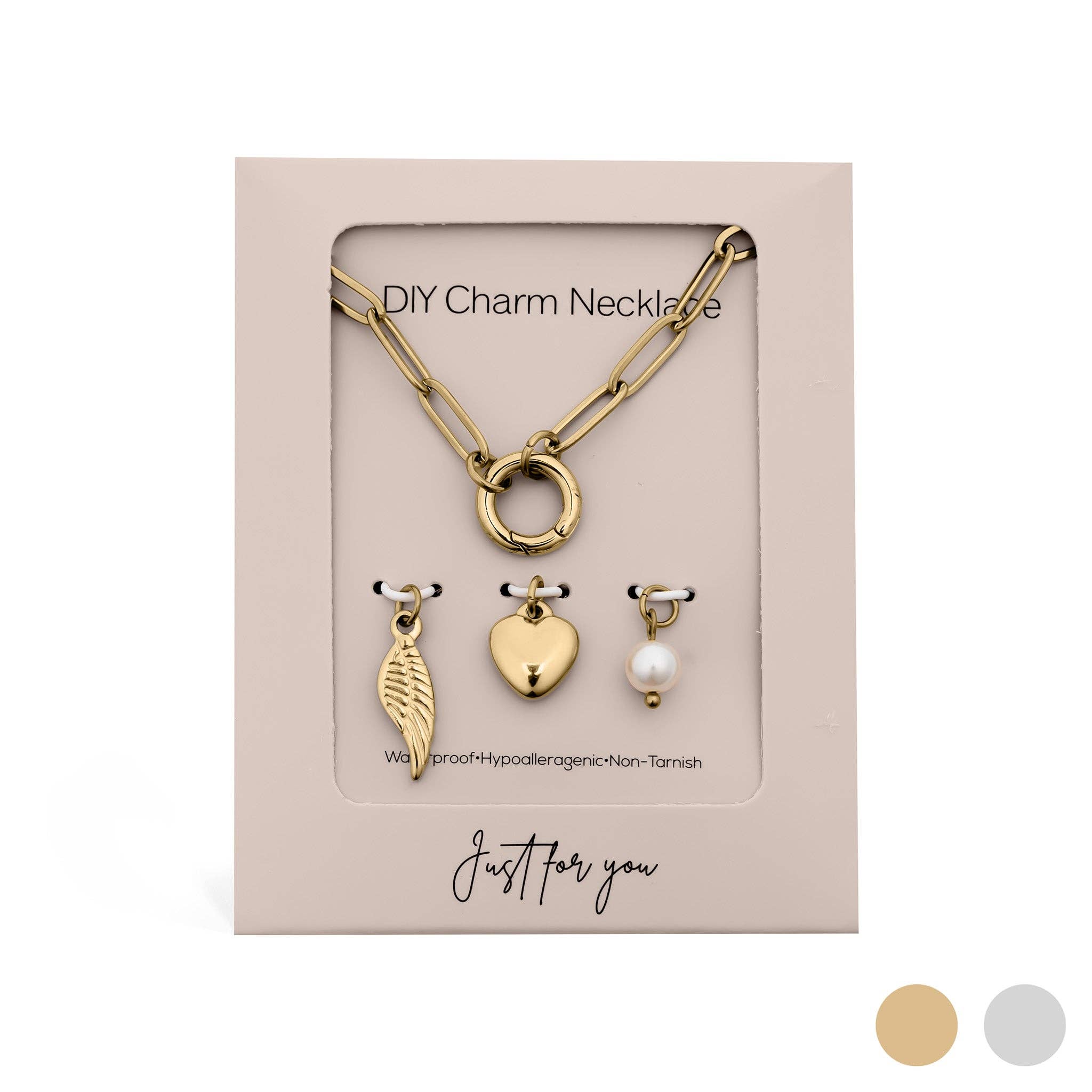 18K Gold Angel Wing Charm Holder Necklace Gift Set: Gold