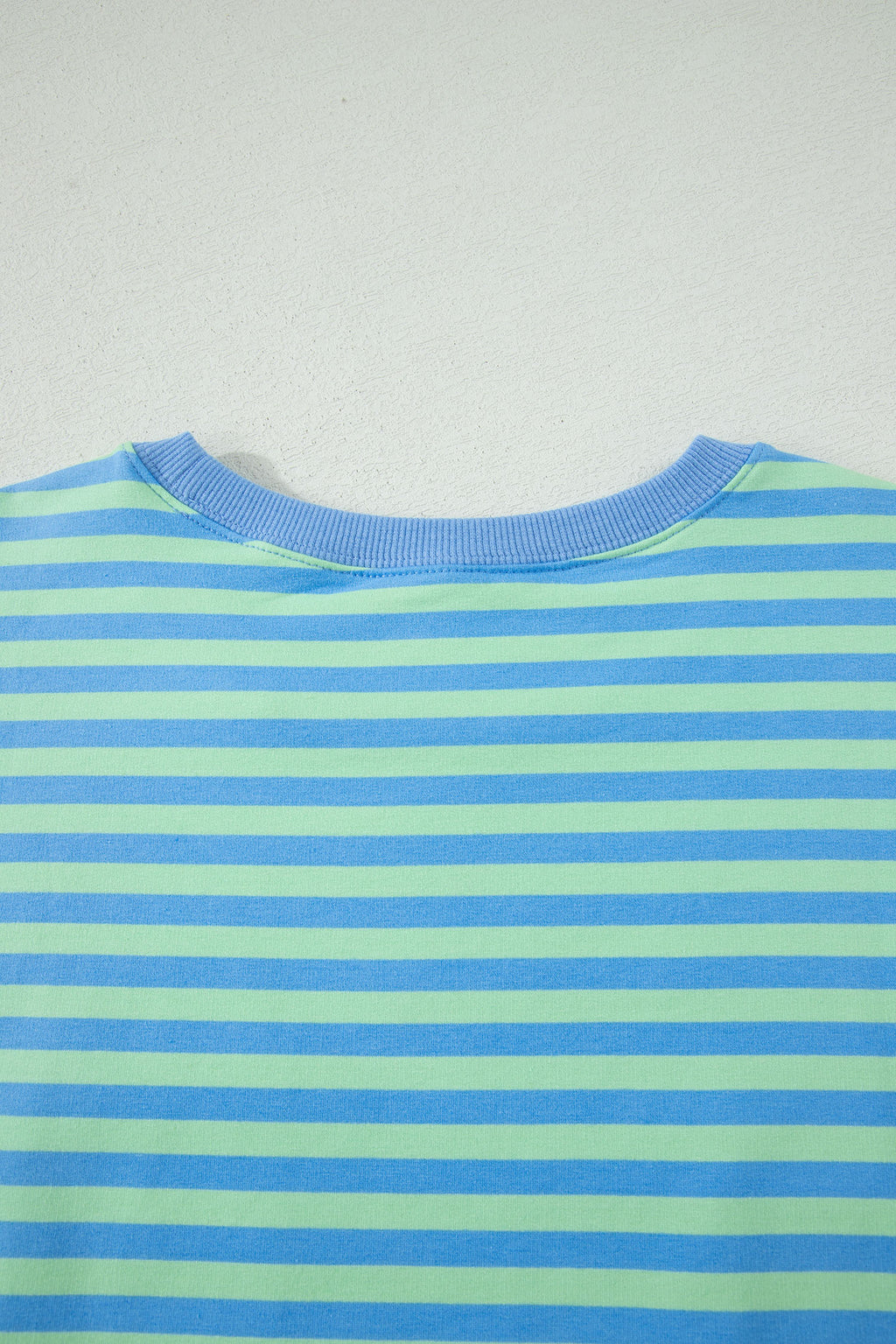 Blue Stripe Striped Ribbed Cotton Two-Piece Short Set with Chest Patch Detail