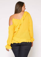 Nurode's Plus Size Asymmetrical Shoulder Ruffle Blouse : 2XL