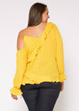 Nurode's Plus Size Asymmetrical Shoulder Ruffle Blouse : 2XL