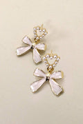 BOW HEART PEARL DROP EARRINGS | 80E3002: Gold