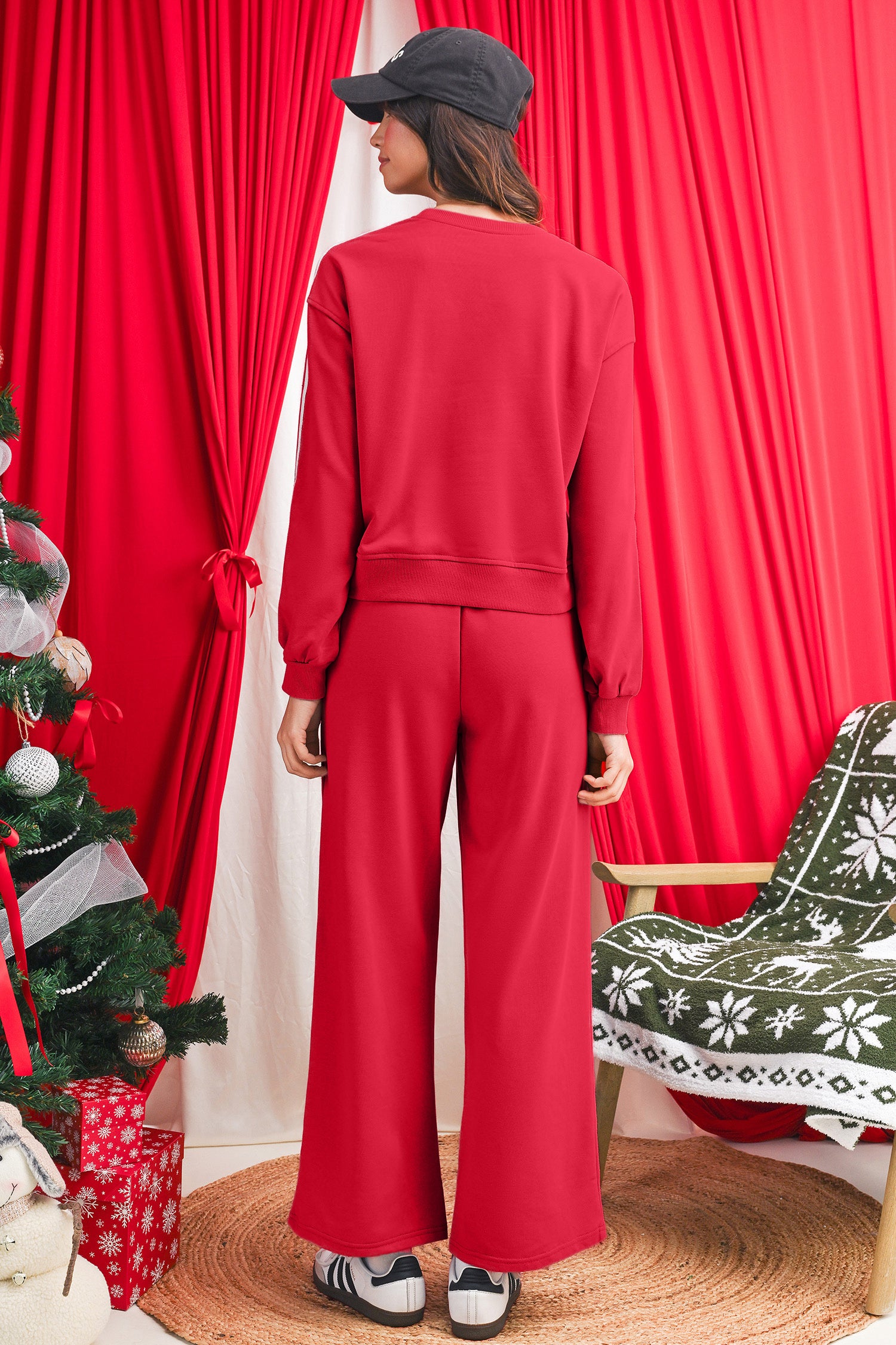 Fiery Red Pullover Wide Leg Pants 2pcs Outfit